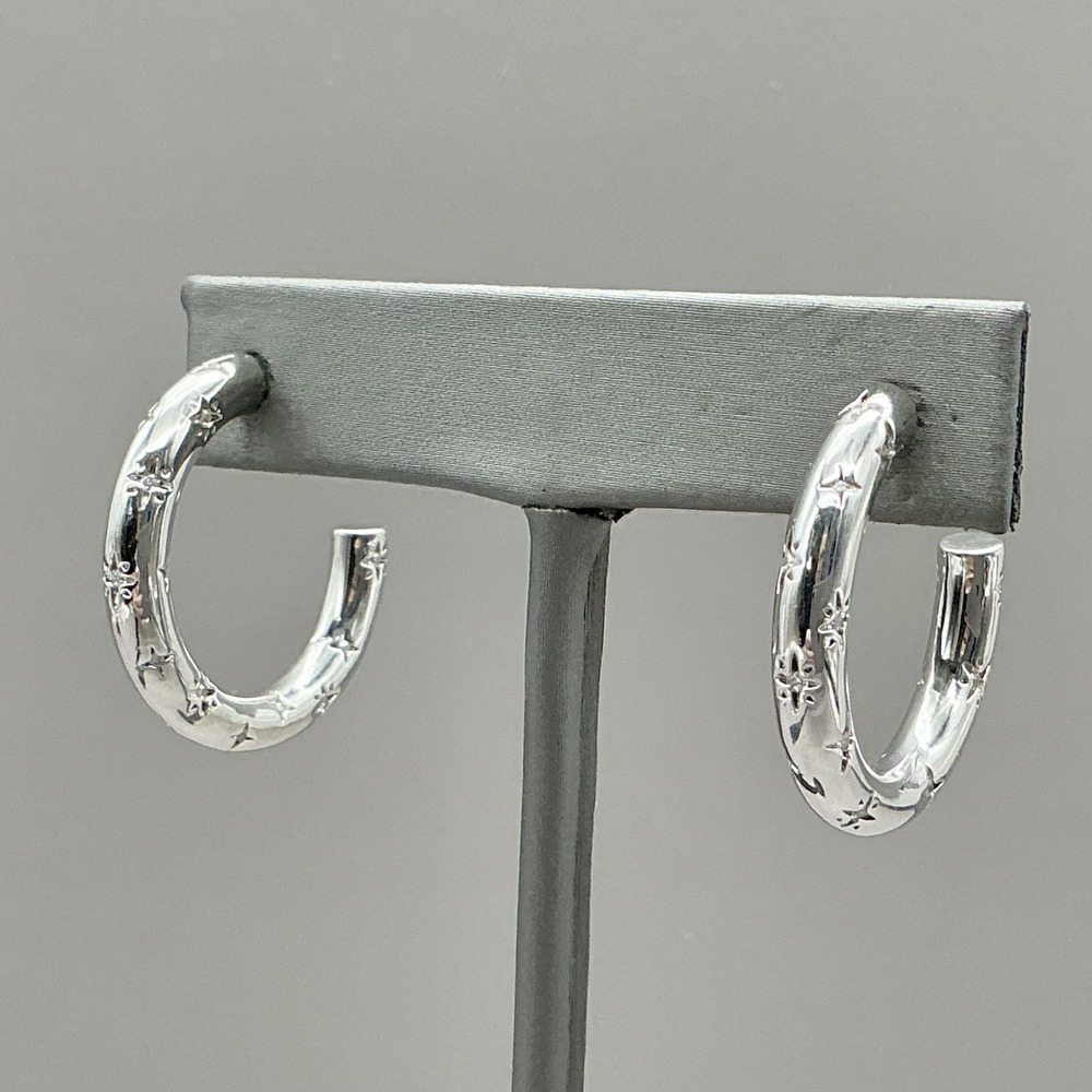 Earrings Silver Tone Star Hoop Womens Celestial Chunky Post Fashion Jewelry 1"